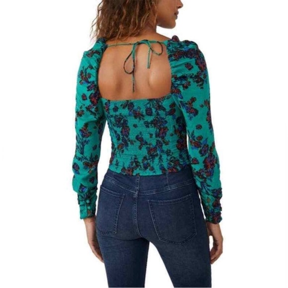 FREE PEOPLE Hilary Printed Top Green Combo Size xs - Picture 2 of 4